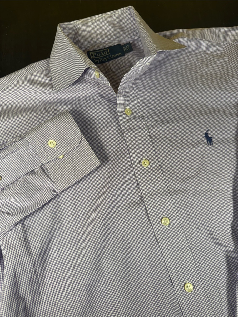 Polo Ralph Lauren Men’s Dress Shirt 15.5 34/35 Purple Micro Check Long Sleeve